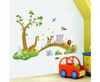 3d Cartoon Wall Stickers Jungle Wild Animal Tree Bridge Lion Giraffe Elephant