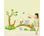 3d Cartoon Wall Stickers Jungle Wild Animal Tree Bridge Lion Giraffe Elephant