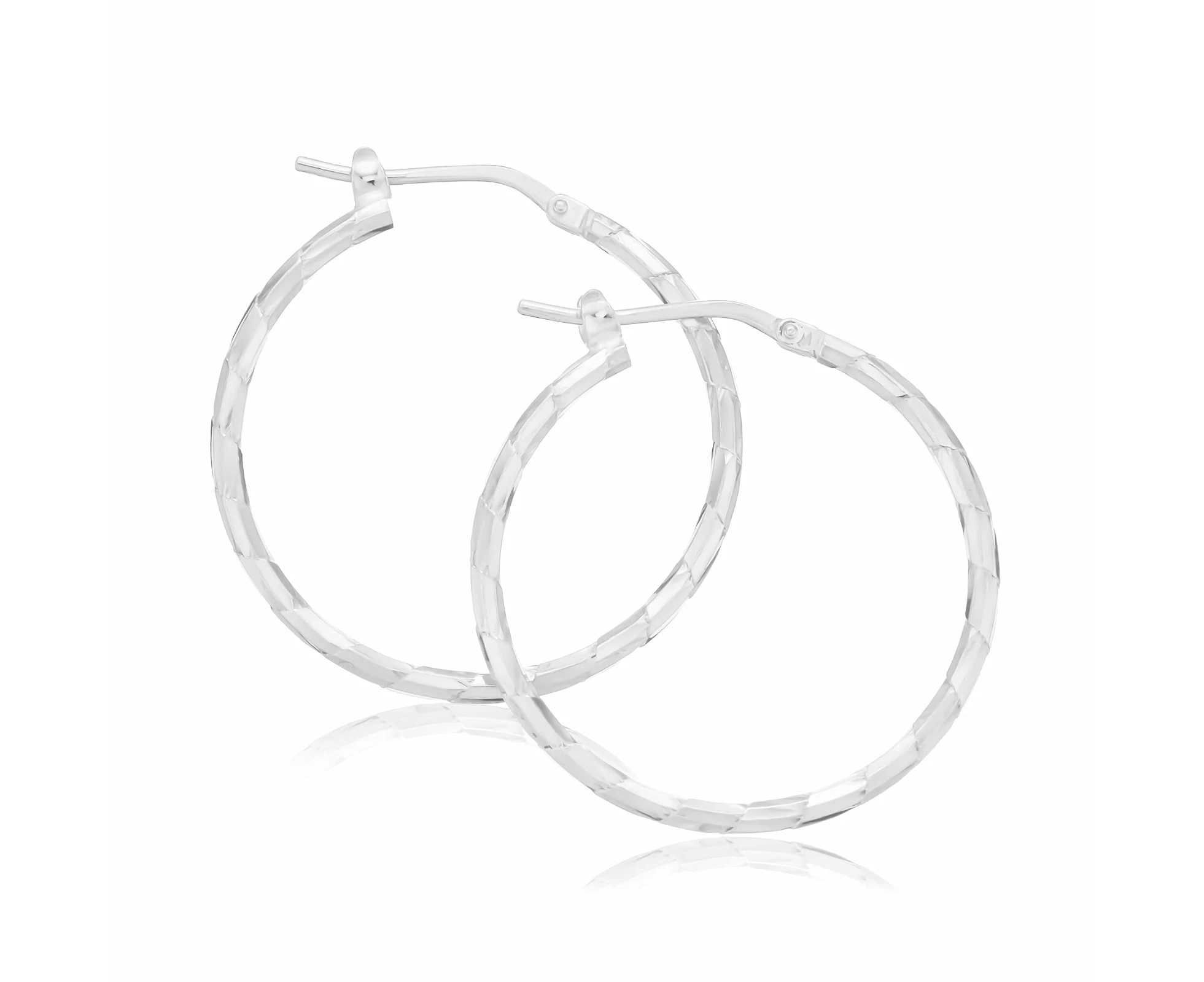 Sterling Silver 25x1.8mm Patterned  Hoop Earrings