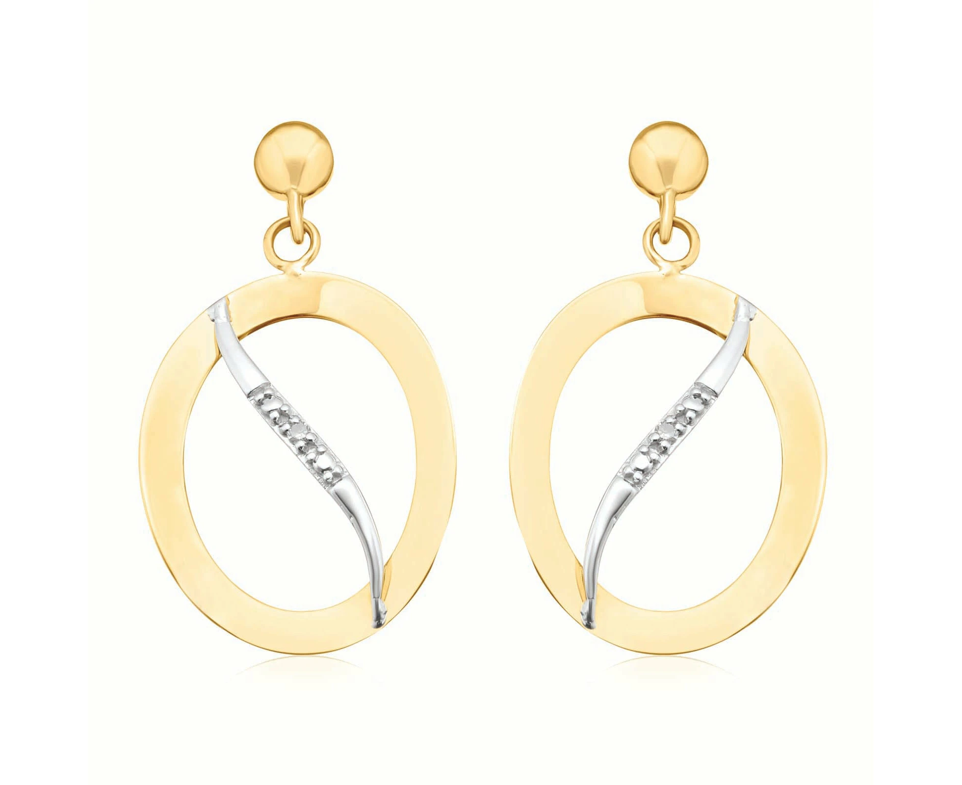 9ct Yellow Gold Diamond Set Oval Cross  Drop Earrings