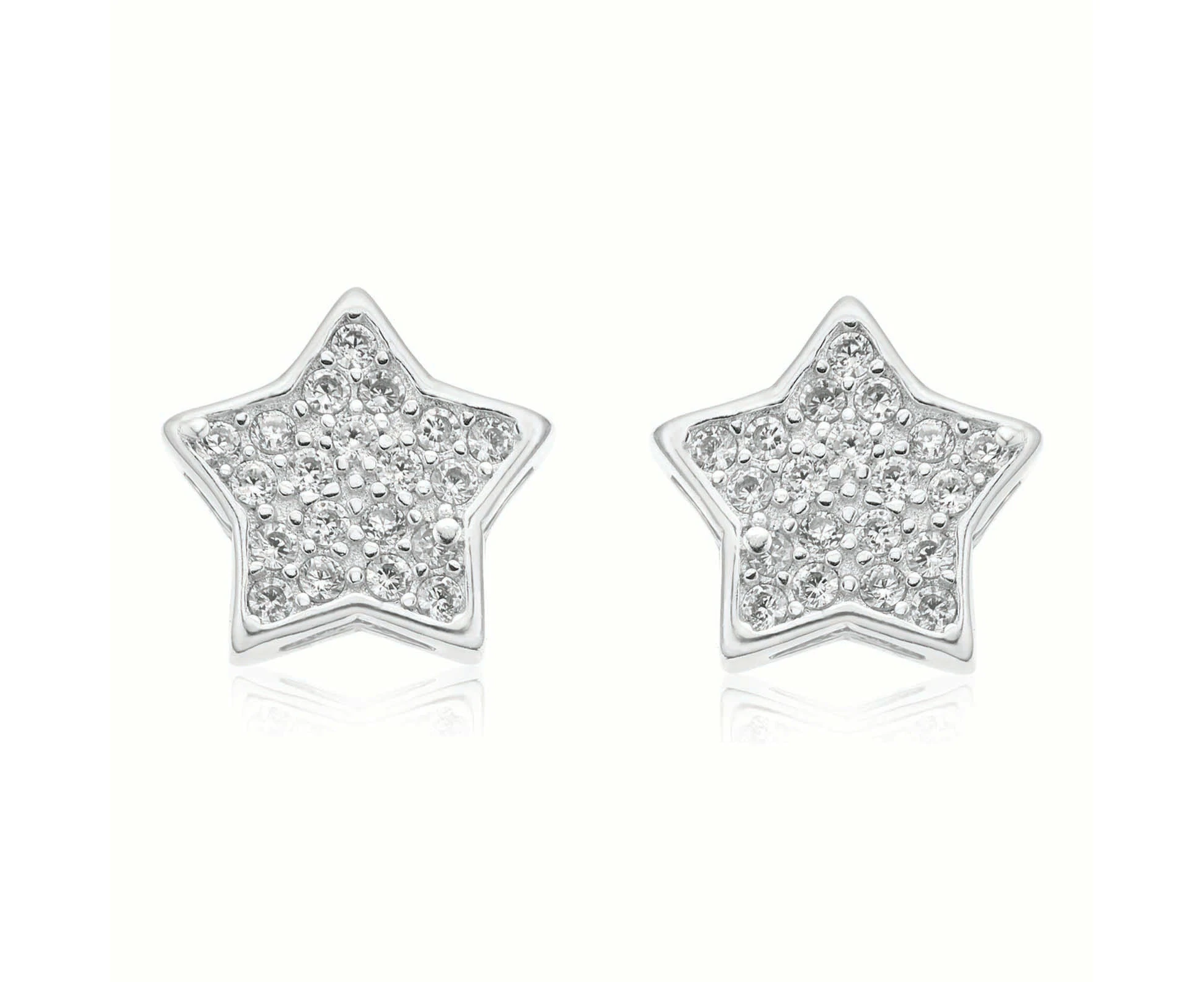 Sterling Silver White Cubic Zirconia Star Stud Earrings