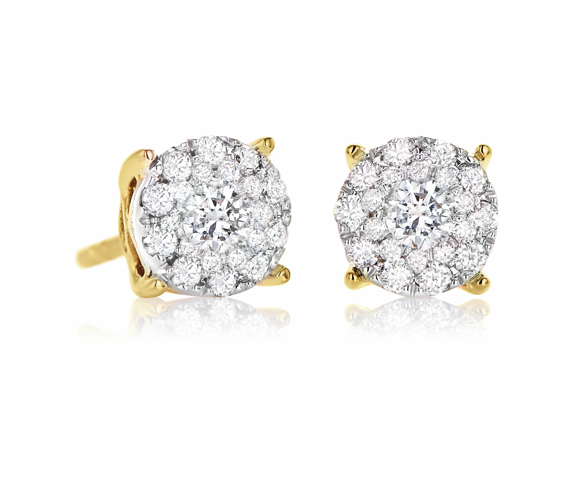 Paris 14ct Two Tone Gold Round Brilliant Cut 1/2 CARAT tw of Diamonds Stud Earrings