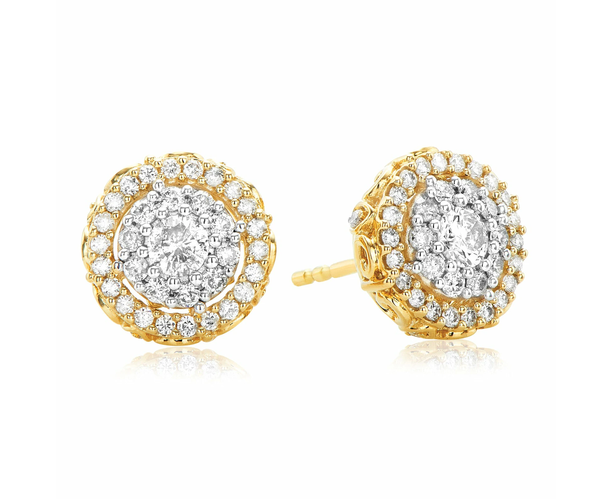 Paris 14ct Yellow Gold Round Brilliant Cut 3/4 CARAT tw of Diamonds Stud Earrings