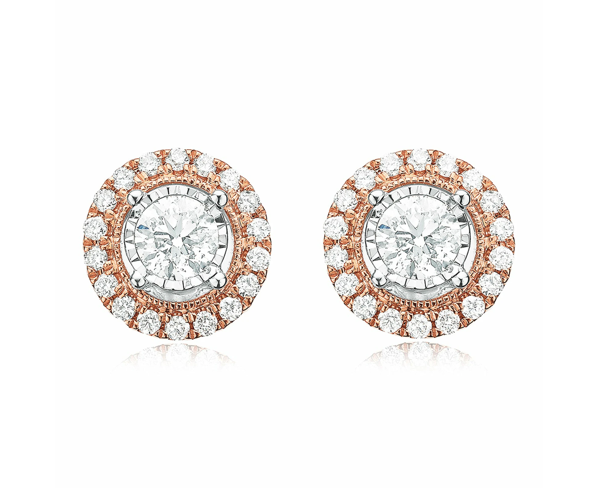 Paris 14ct Rose and White Gold Round Brilliant Cut 3/4 CARAT tw of Diamonds Stud Earrings