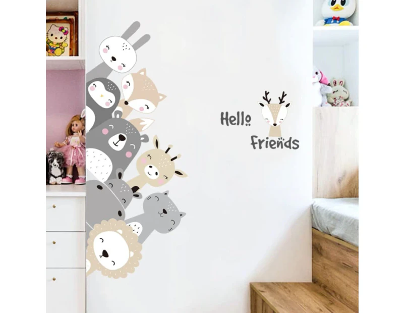 Cartoon Cute Animals Lion Bear Hippo Friends Wall Stickers Door Stickers Kids