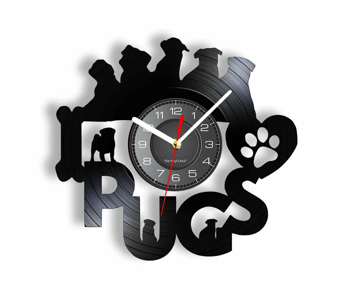 Vintage Pug Puppy Vinyl Record Wall Clock