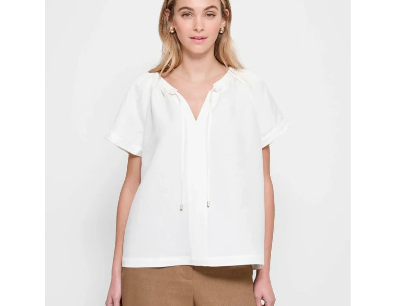 Linen Blend V-Neck Blouse - Preview