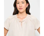 Linen Blend V-Neck Blouse - Preview