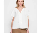 Linen Blend V-Neck Blouse - Preview