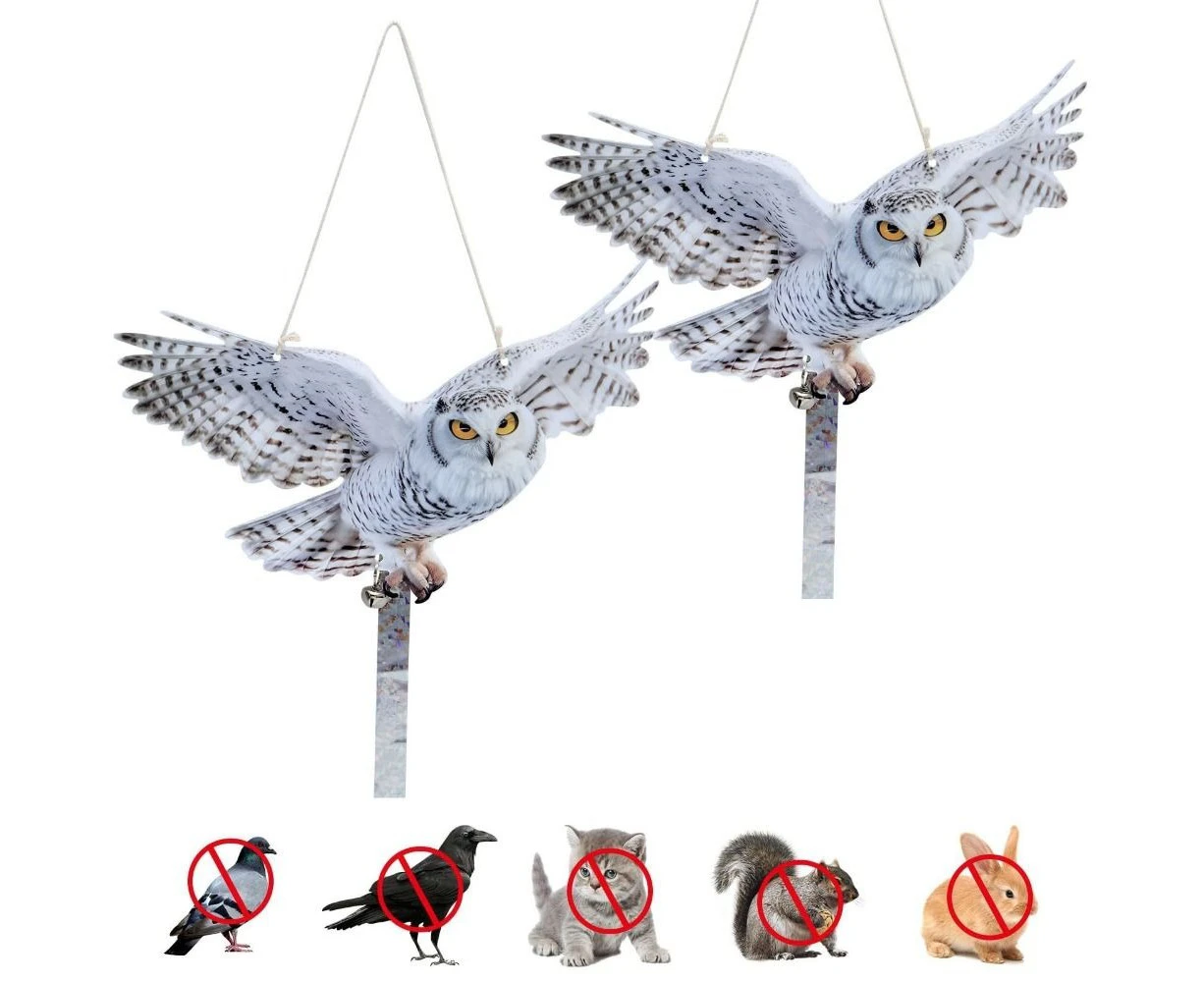 Waterproof Bird Scarer Acrylic Simulation Owl Bird Repellent Pest Control Artificial Scarecrow With Reflective Strips and Bell Hanging Fake Bird Repellent