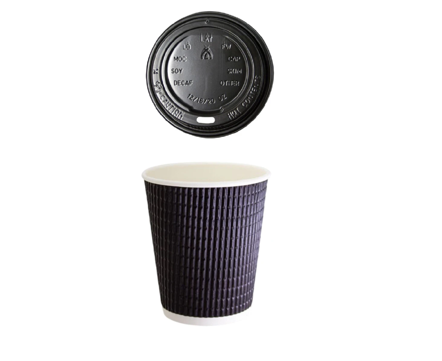 100 X 12Oz Charcoal Triple Wall Corrugated Hot Coffee Cups 335Ml