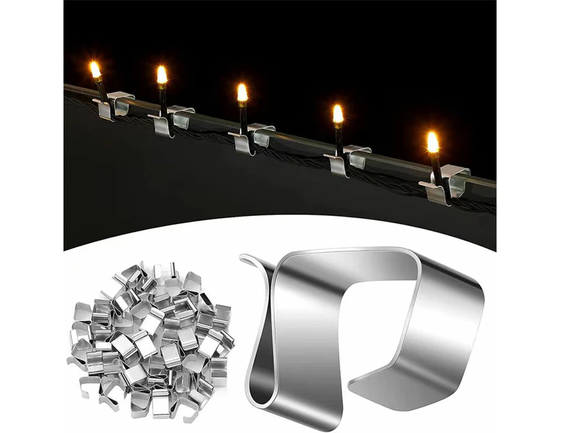 50PCS LED Fairy Light Stainless Steel Gutter Hook Clip Outdoor Light Hooks Party