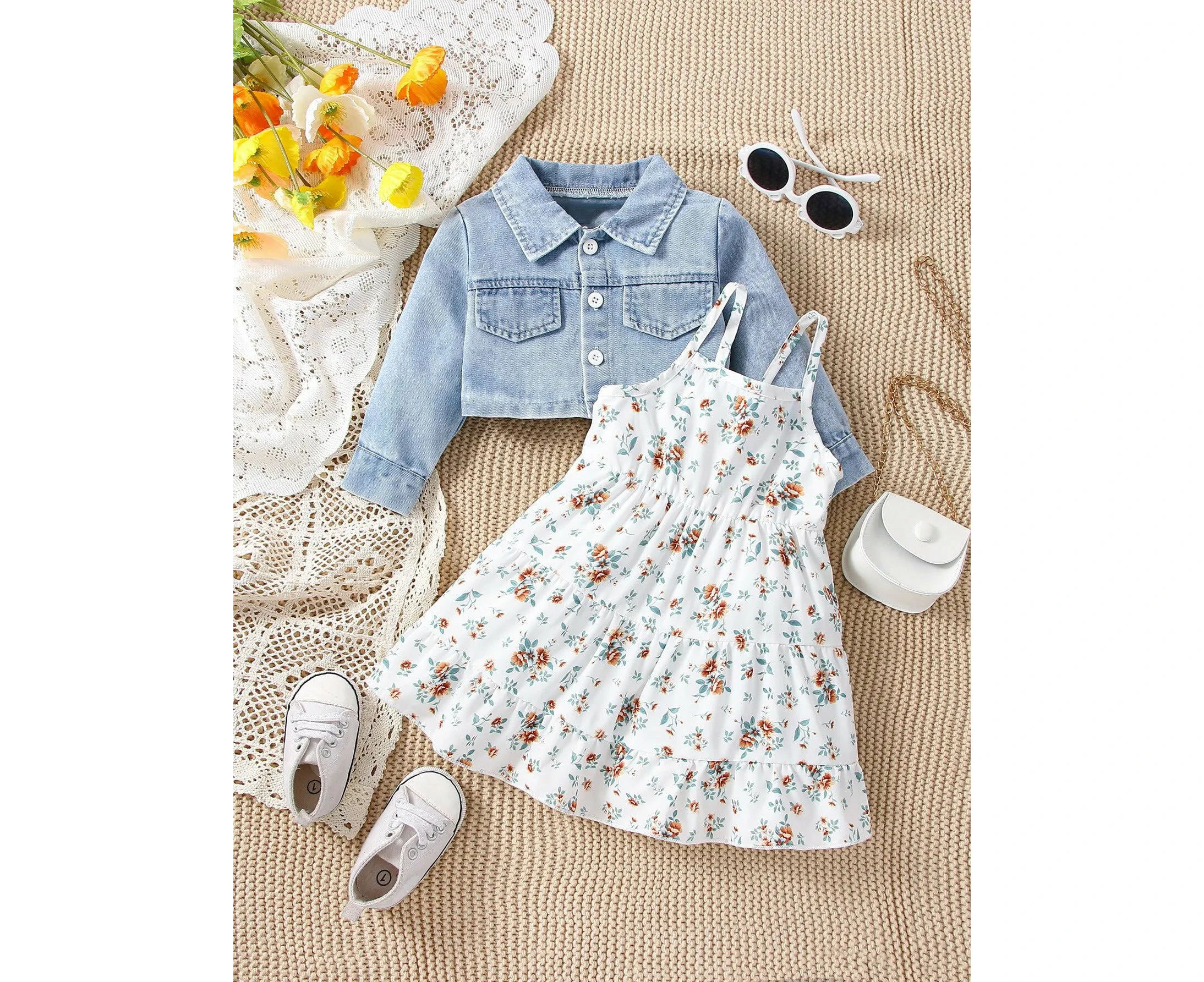 Baby Denim Coat Slip Skirt Set