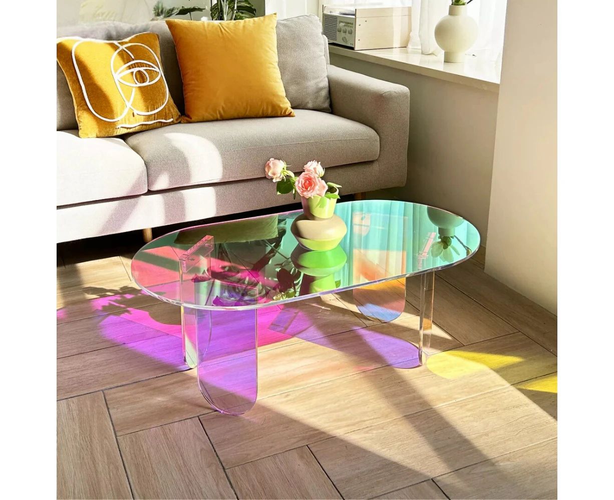 Elegant Shatterproof Iridescent Clear Acrylic Coffee Table