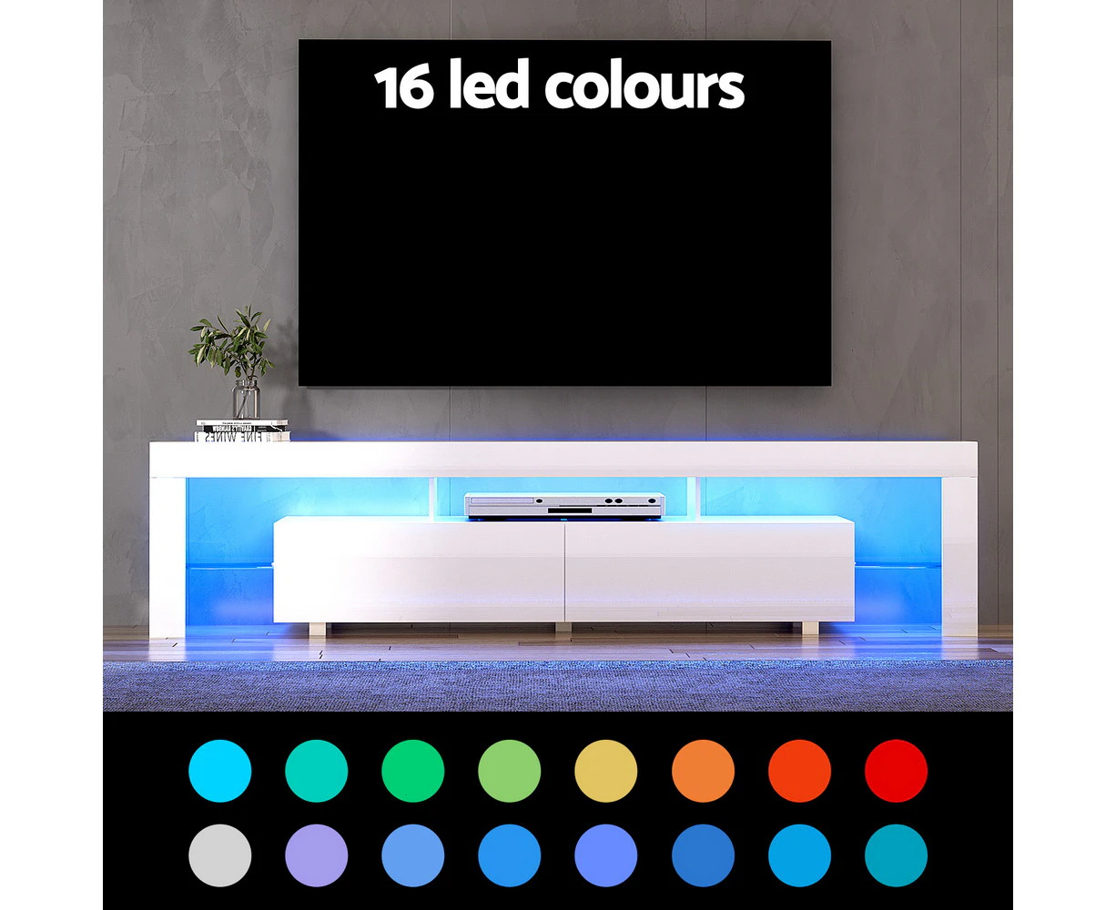 200cm TV Cabinet Entertainment Unit Stand RGB LED Gloss Furniture White