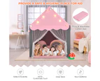 Kids Playhouse w/LED Lights String Children Play Tent Castle w/Curtain & Windows & Washable Mat