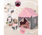 Kids Playhouse w/LED Lights String Children Play Tent Castle w/Curtain & Windows & Washable Mat