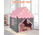 Kids Playhouse w/LED Lights String Children Play Tent Castle w/Curtain & Windows & Washable Mat