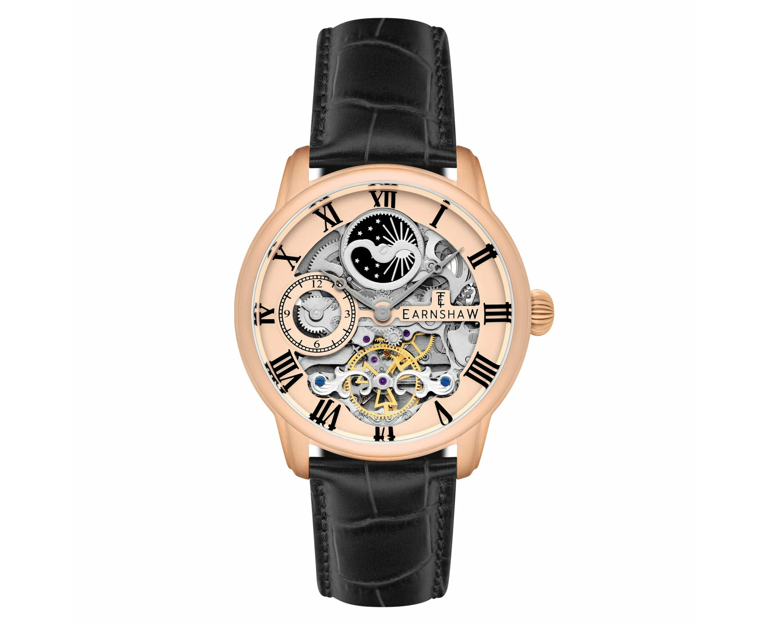 Earnshaw Black Leather Rose Gold Dial Men's Automatic Watch - ES-8006-0E