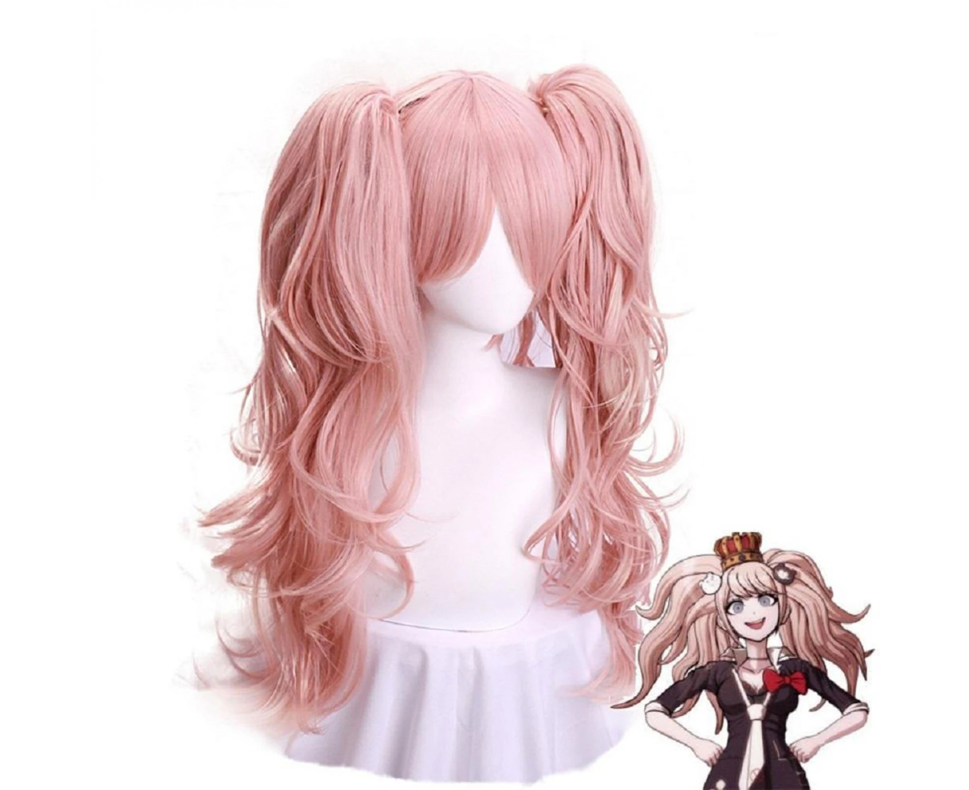 Anime Cosplay Costume Fake Hair Detachable Double Tail Braid Wig Pink Long Wavy Cosplay Wig for Performance, Pink-152