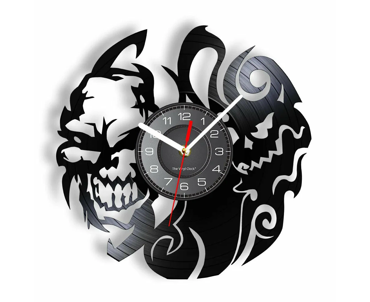 Spooky Skull Vinyl Record Wall Clock