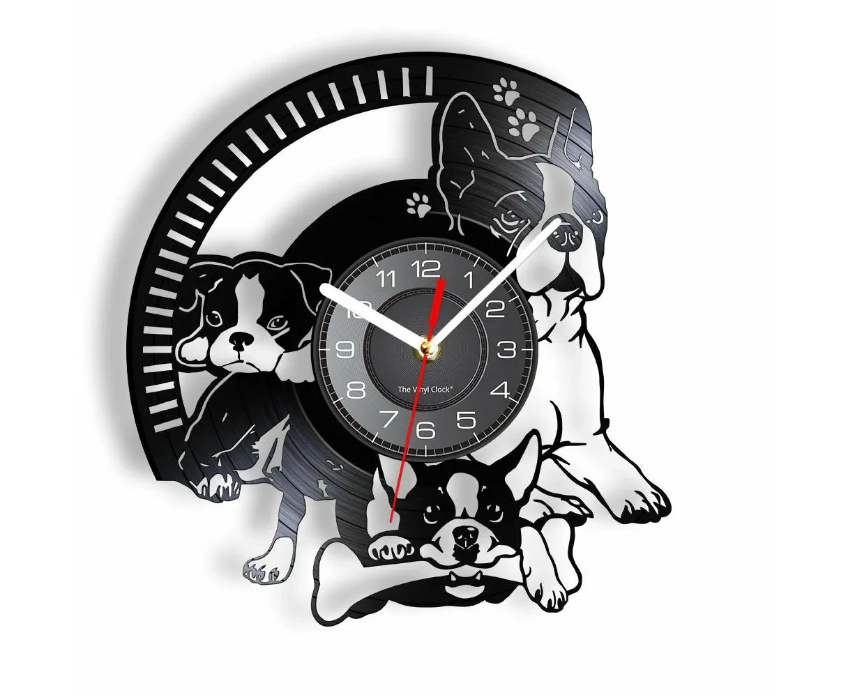 Silent Boston Terrier Vinyl Record Wall Clock