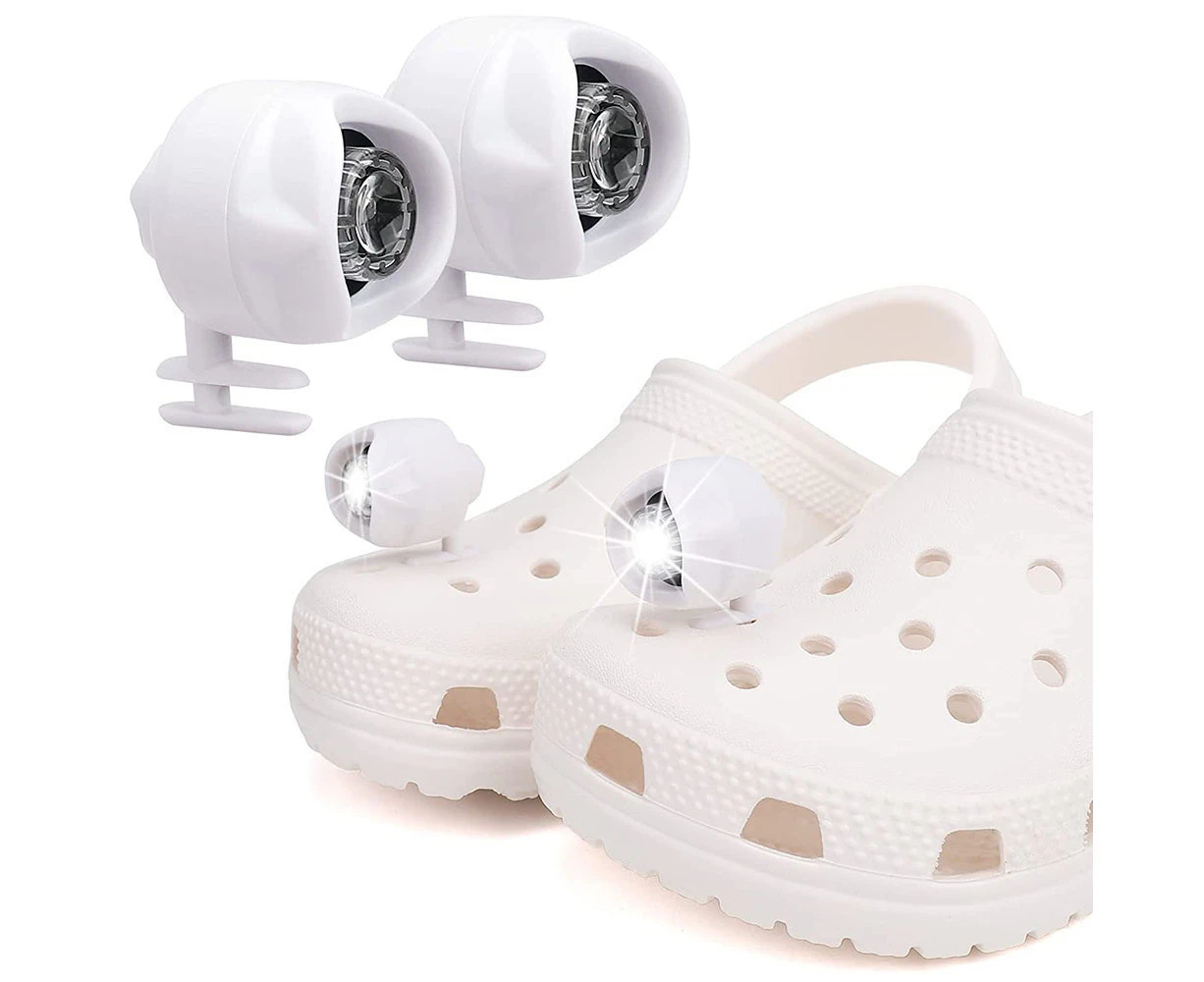 2 Pcs Rechargeable Headlights for Croc 3 Kinds of Light Modes LED Light Waterproof Shoes Lights Charms-White