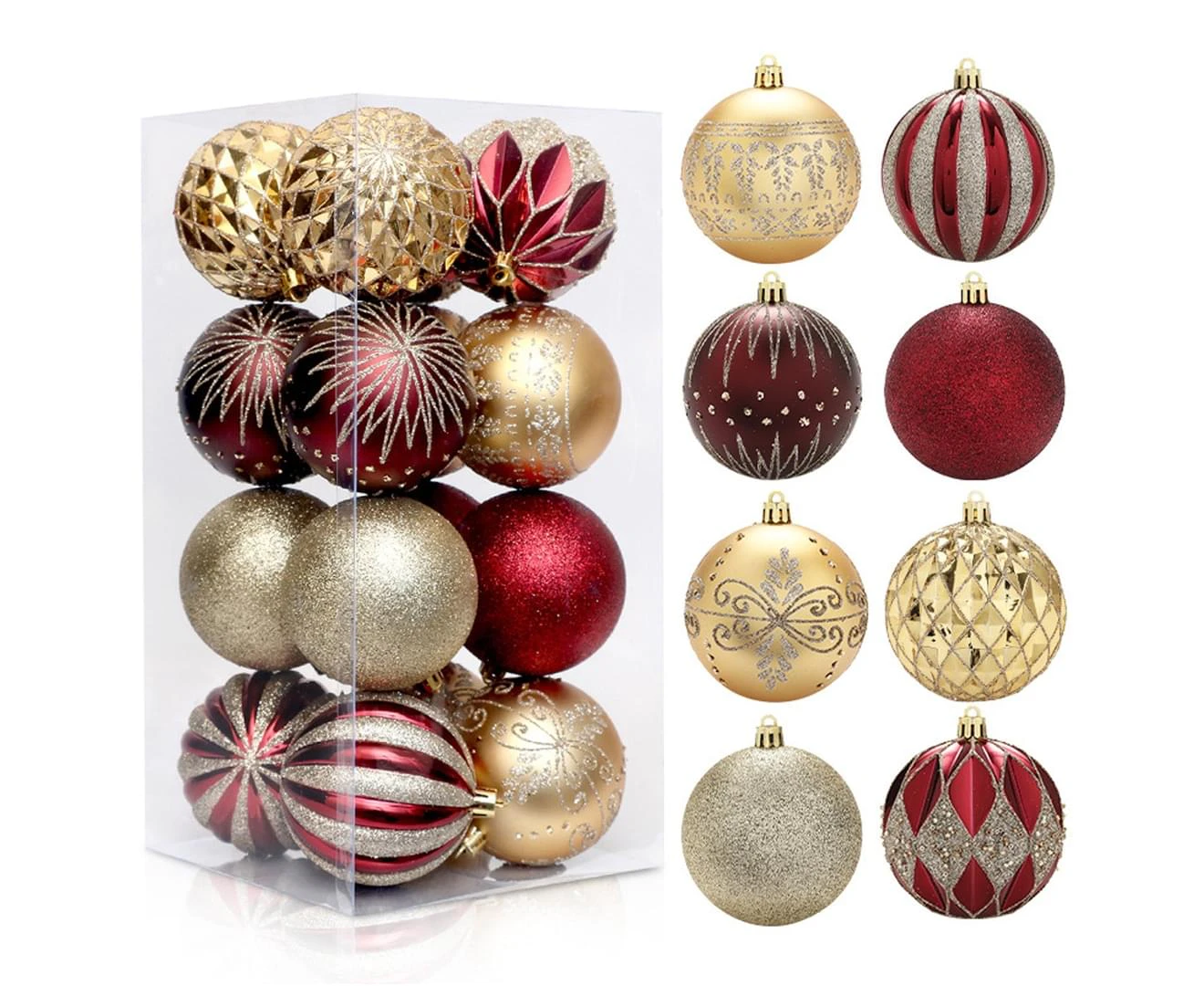 16pcs Christmas Balls Ornaments Shatterproof Colorful Glittering Baubles Set Xmas Tree Pendants Holiday Party Balls Decoration8cmRed Gold