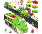 Car Toys for Boy Birthday Gifts, Foldable Ejection Race Track Dinosaur Toy Cars Toy Trucks w/Sound, 6 Dino Cars & 12 Road Signs, Toys for Boys