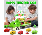 Car Toys for Boy Birthday Gifts, Foldable Ejection Race Track Dinosaur Toy Cars Toy Trucks w/Sound, 6 Dino Cars & 12 Road Signs, Toys for Boys