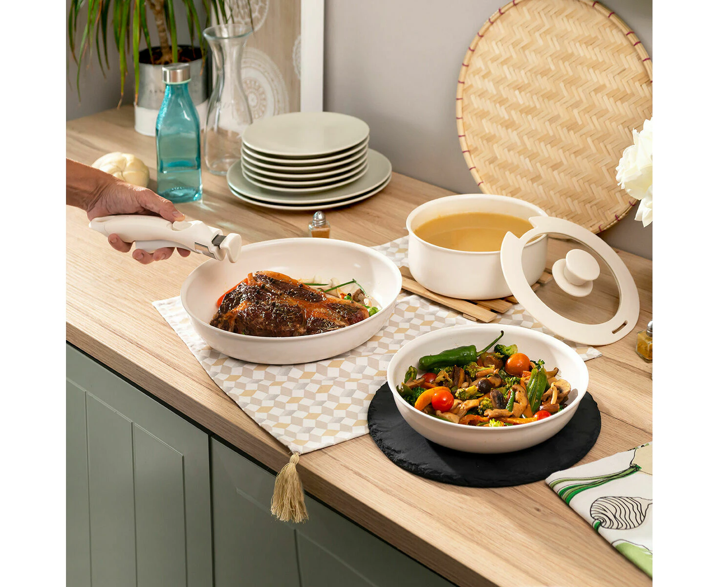 Set Of Pans With Removable Handle And Lid Passet Innovagoods 5 Pieces