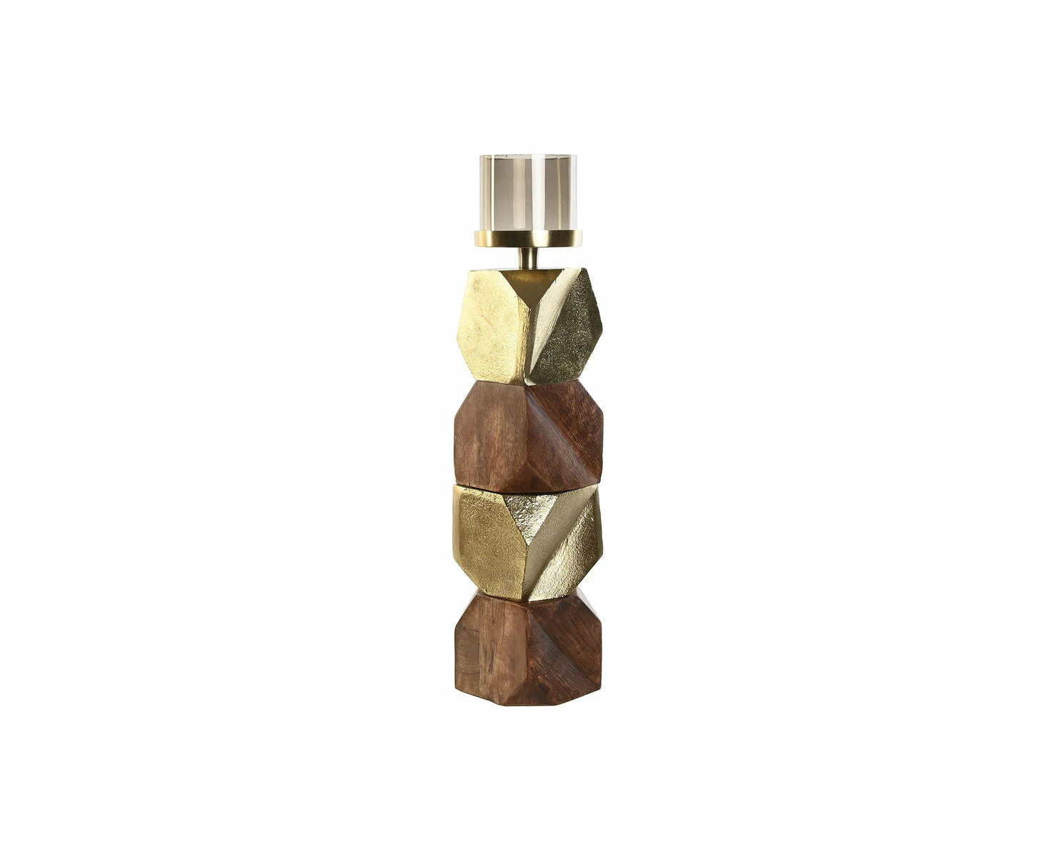 Candleholder Dkd Home Decor Brown Golden Aluminium Crystal Mango Wood 10 x 10 x 51.5 Cm