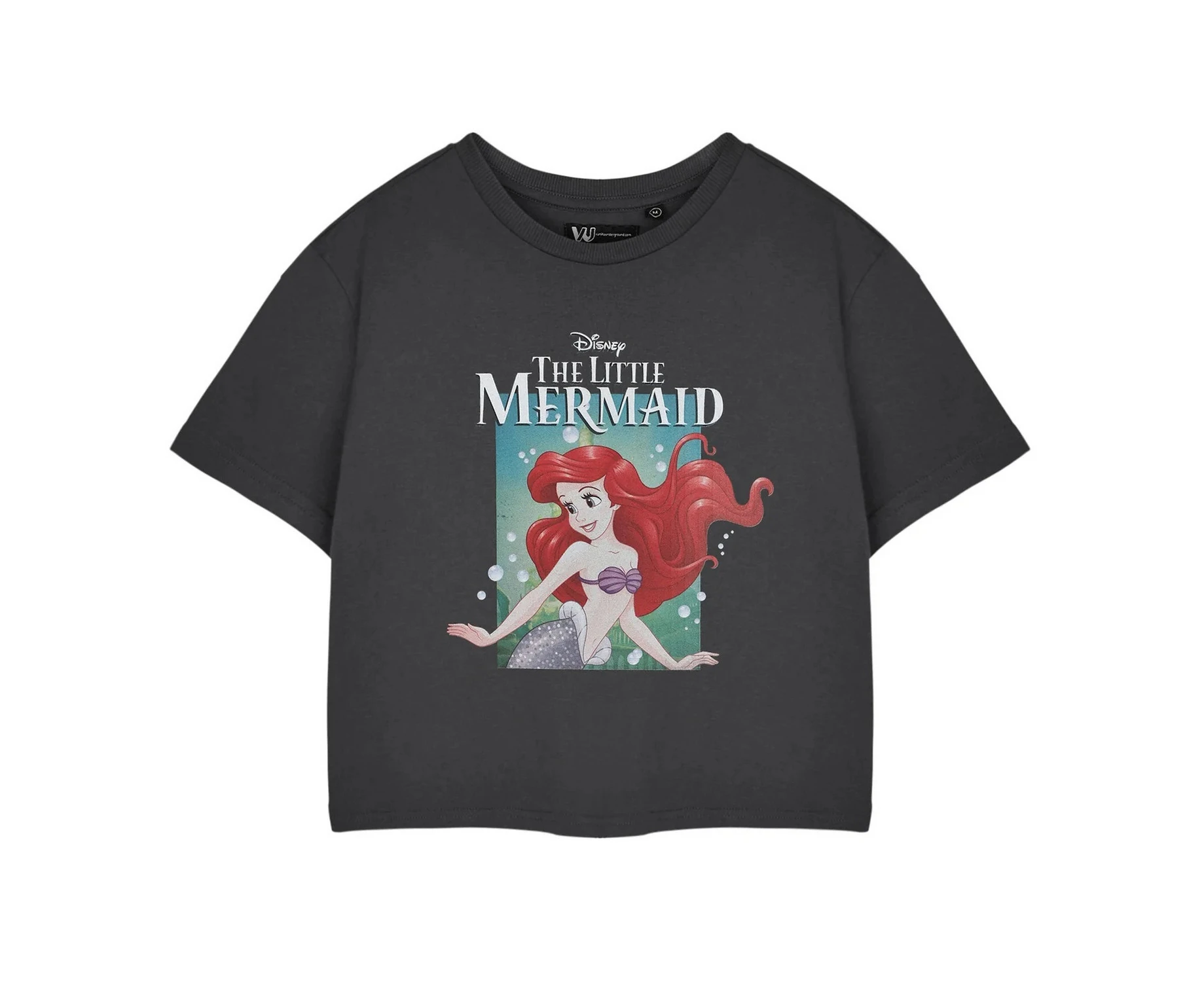 The Little Mermaid Womens Ariel Bubbles Short-Sleeved Crop Top (Charcoal) - NS8529