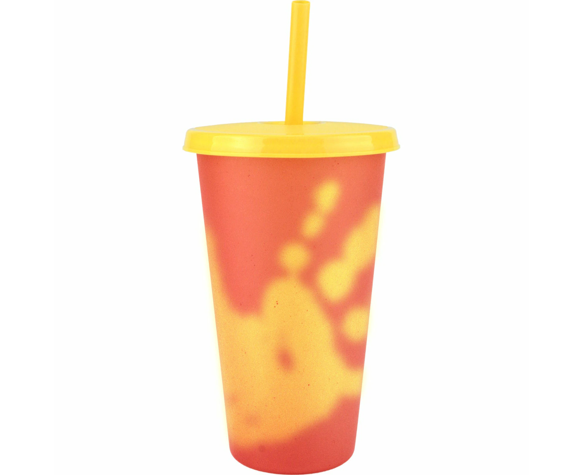 750ml Yellow/Orange Colour Changing Reusable Plastic Tumbler Cup with Straw