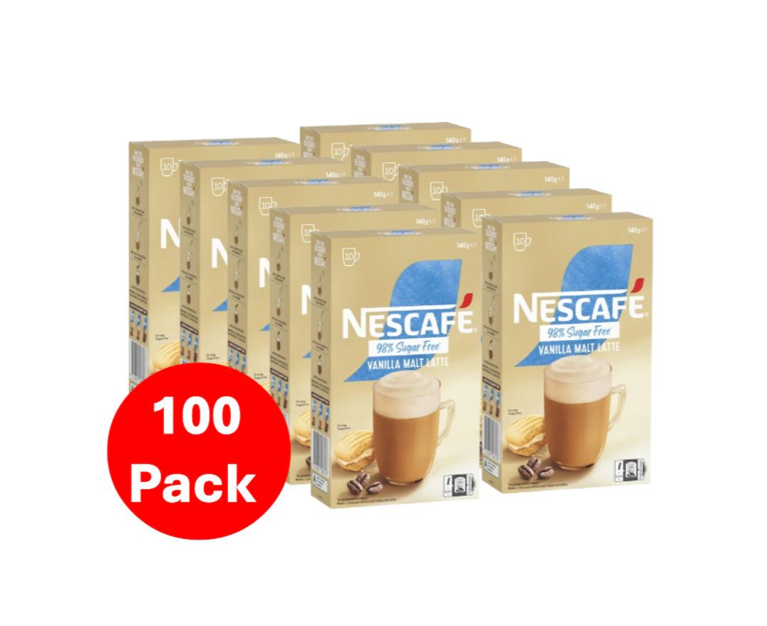 Nescafe 98% Sugar Free Vanilla Malt Latte Coffee Sachets 100 Pack