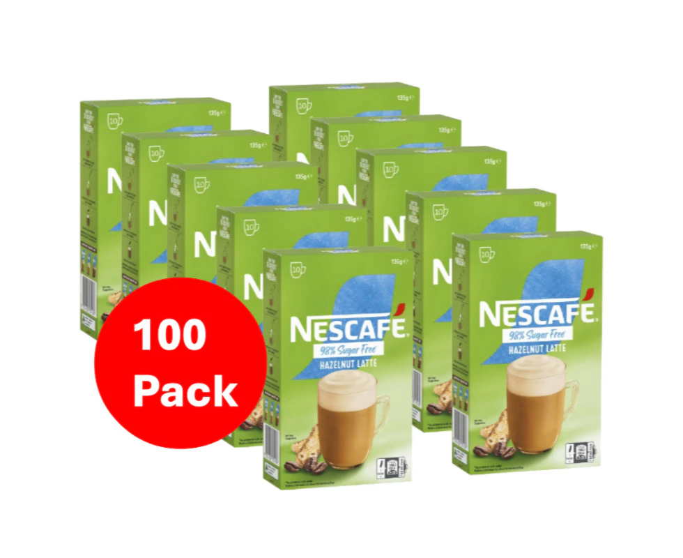 Nescafe 98% Sugar Free Hazelnut Latte Coffee Sachets 100 Pack