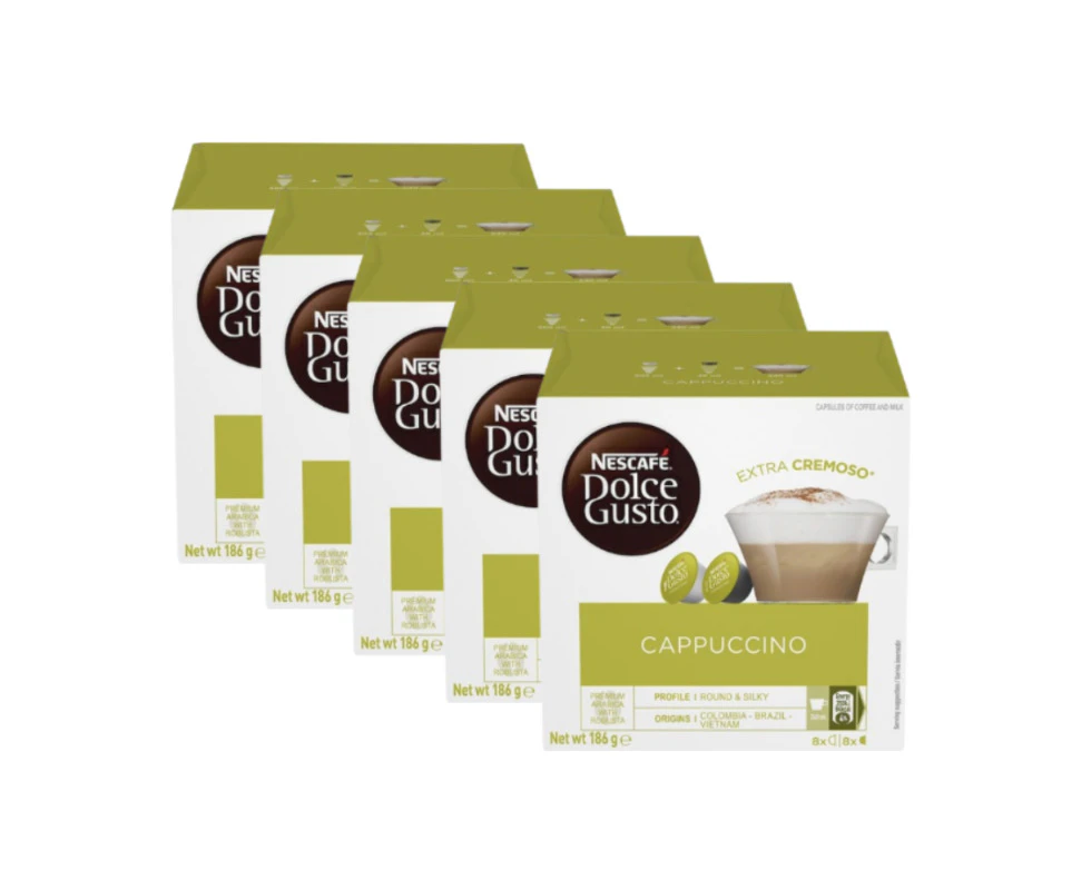 5 x Nescafe Dolce Gusto Cappuccino Coffee Pods Capsules 16 Pack