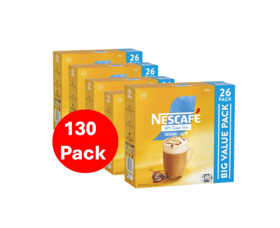 Nescafe 98% Sugar Free Caramel Latte Coffee Sachets 130 Pack