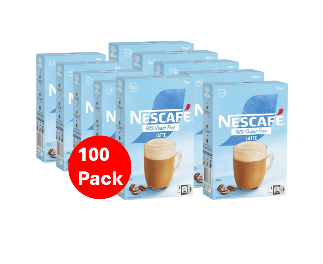 Nescafe 98% Sugar Free Latte Coffee Sachets 100 Pack