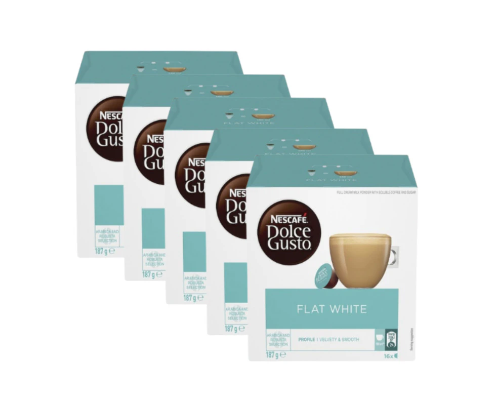 5 x Nescafe Dolce Gusto Flat White Coffee Pods Capsules 16 Pack