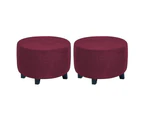 2pcs Stretch Round Ottoman Cover Foot Stool Slipcover Footrest Cover Accent Stool Cover - Wine Red