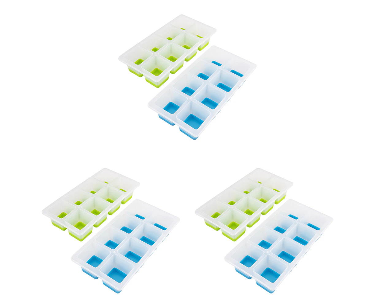 3x 2pc Appetito Easy Release 8-Cube Square Ice Tray Mould Home/Kitchen Blue/Lime