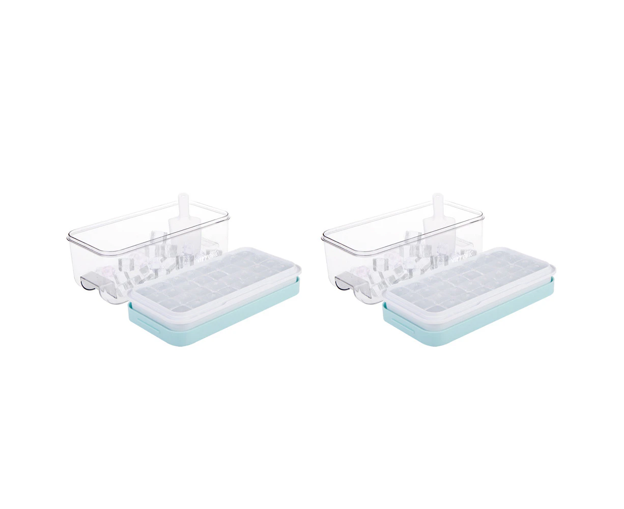 2x Appetito 32-Cube Ice Maker & Storage Box Moulder Storage Tray Arctic Blue