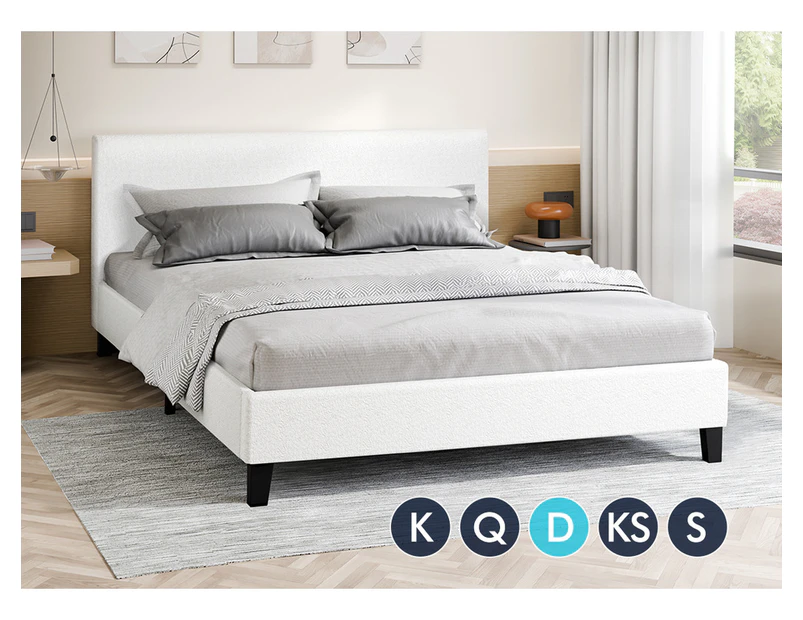 ALFORDSON Bed Frame Queen Double King Single Mattress Base Boucle Fabric White