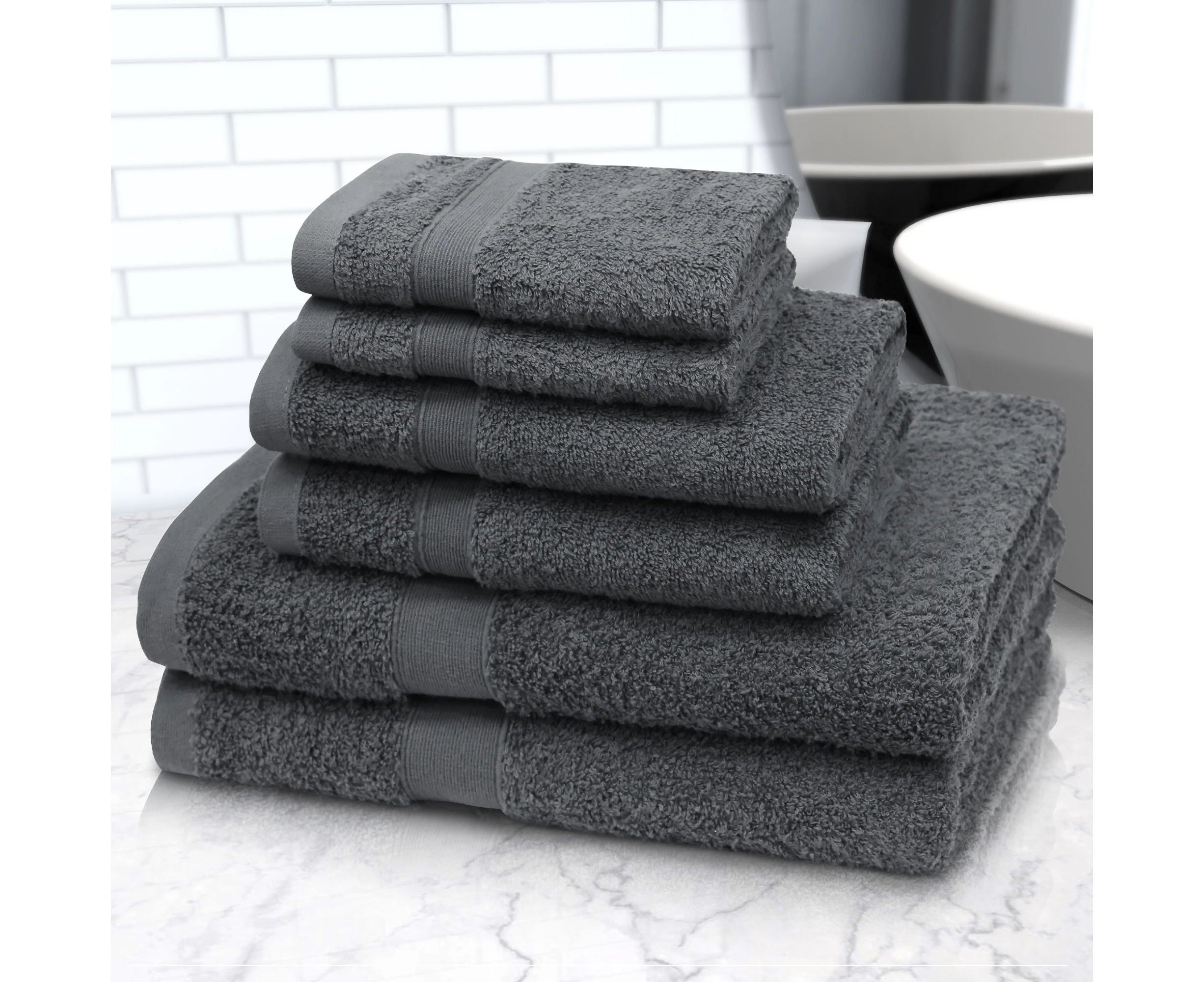 Justlinen Cotton 6-Piece Bath Towels Set Quick Dry Soft Towel - Charcoal