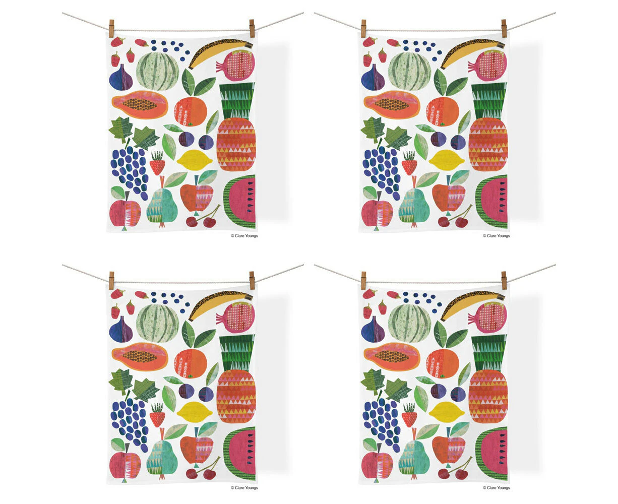 4x WerkShoppe Cotton Kitchen Tea Towel Drying Dish Cloth 53.5x71cm Fruit Stand