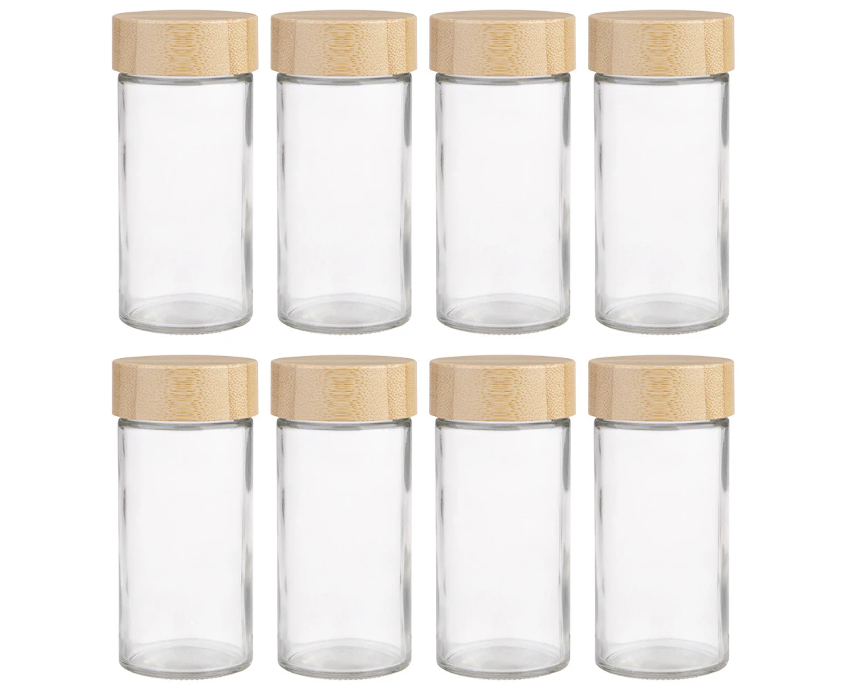 8x Appetito 85ml Glass Spice Jar Round Condiment Storage Container w/Bamboo Lid