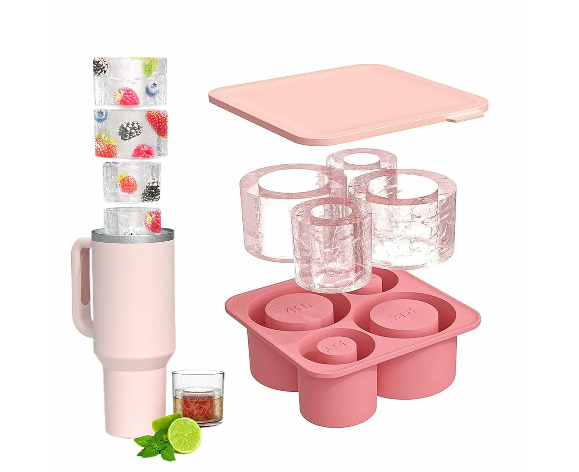 Silicone Ice Cube Mold, Stanley Ice Mold, Stanley Cup Ice Cube Tray with Lid and Tray, for Chilling Cocktails, Coffee