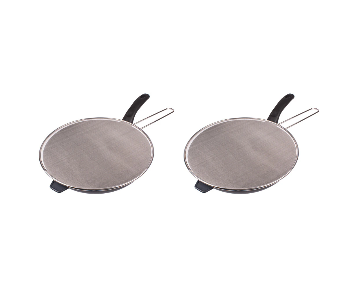 2x Appetito Stainless Steel 33cm Splatter Screen Kitchen Cooking Cover Round