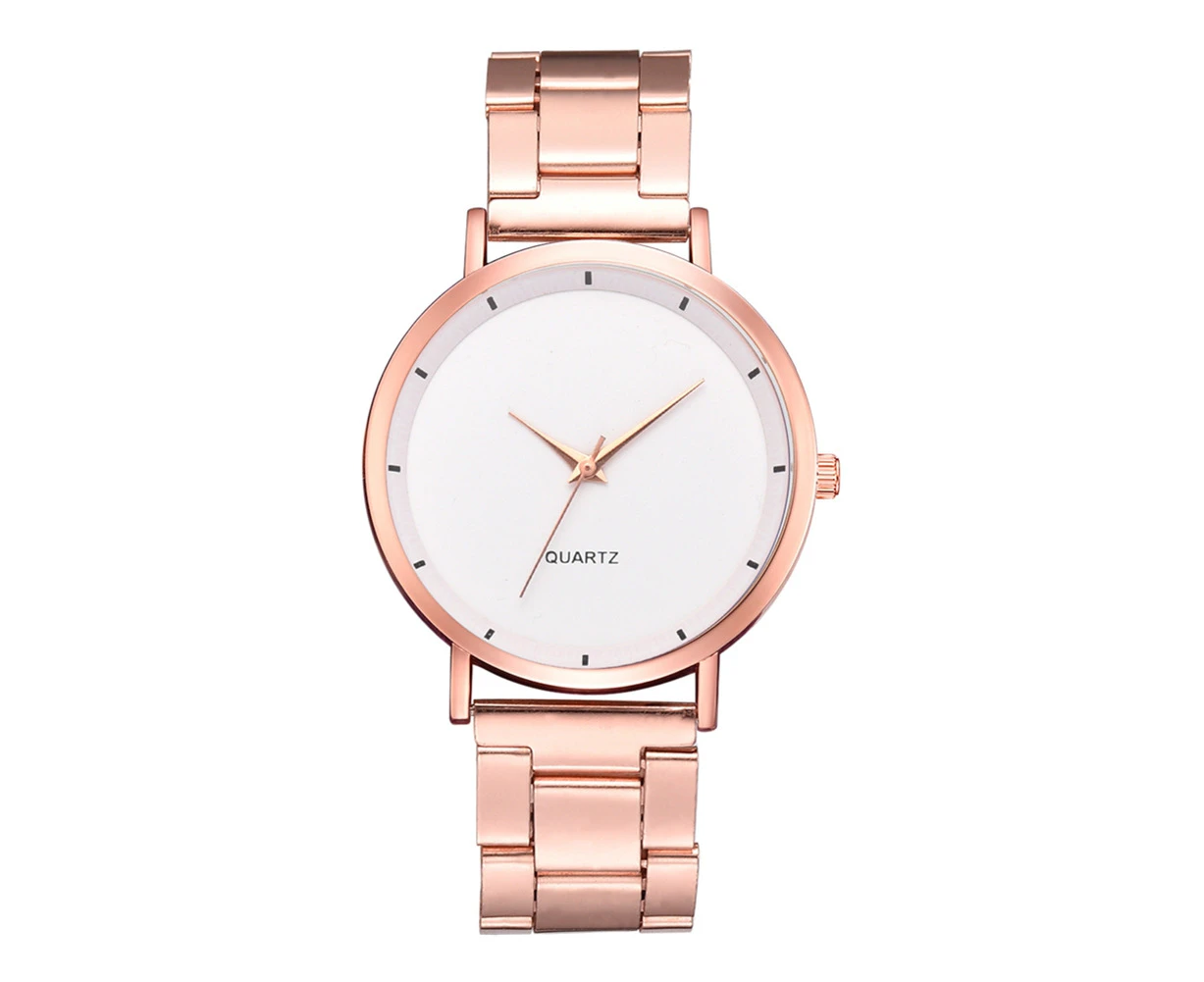 Fashion Simple Style Women Steel Strap Watch Round Dial Causal Quartz Wristwatch White